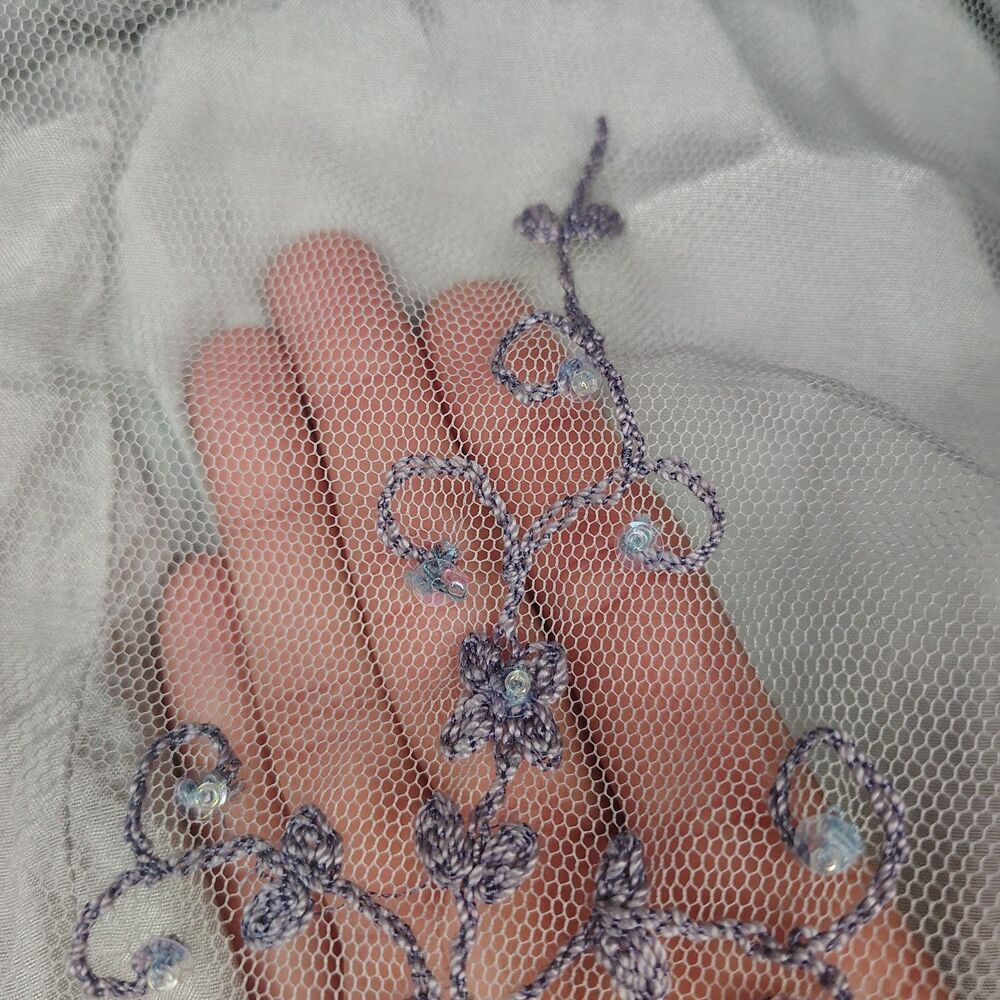 Vintage April Cornell Skirt L Lavender Mesh Overlay Beaded Embroidered Fairycore - Picture 9 of 9